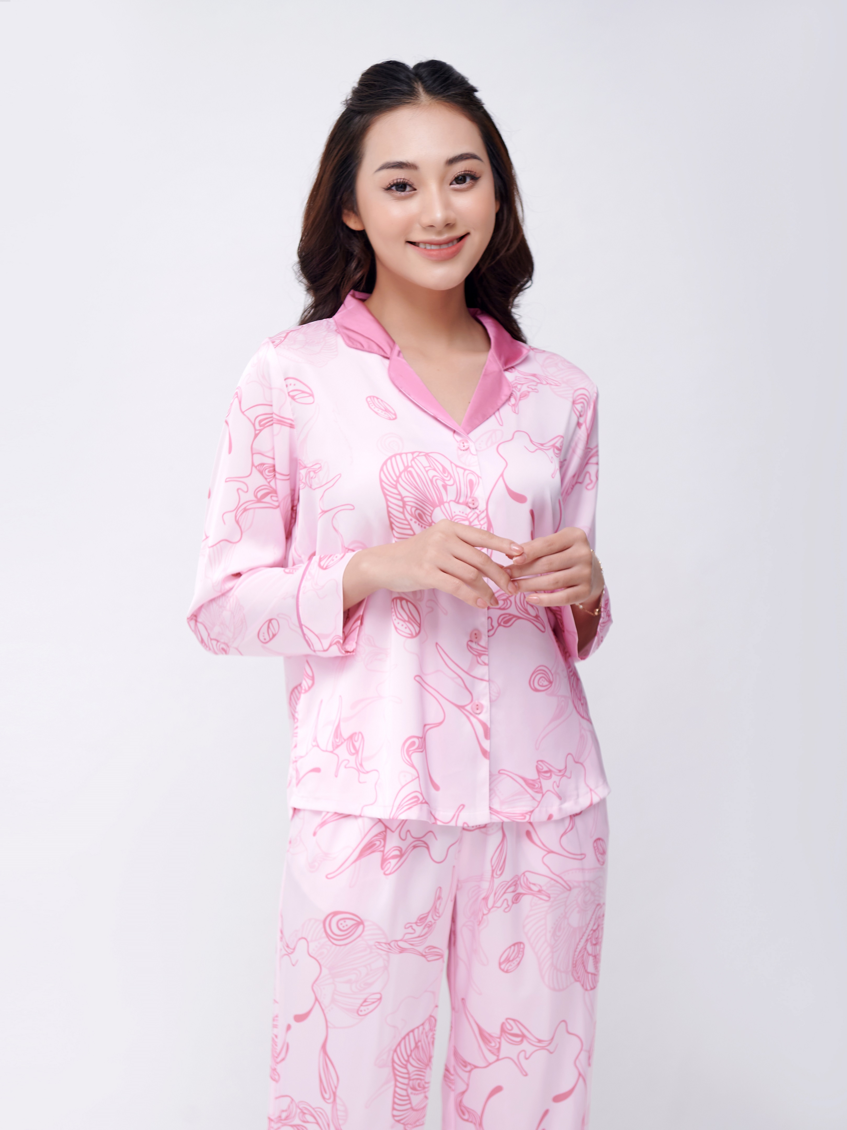 WINNY - Bộ Đồ Dài Suông Lụa Satin Nữ Mặc Nhà 2MNSA22607D