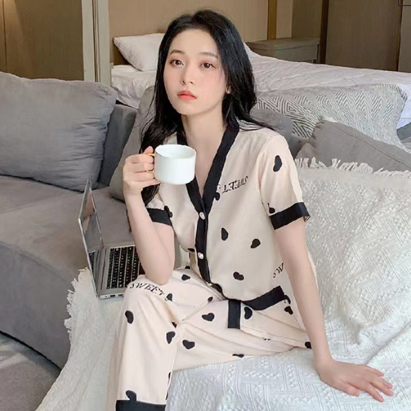 Bộ ngủ lụa mango quần dài áo cộc, Bộ ngủ lụa cao cấp, chất lụa mango mềm mại thoải mái BN026