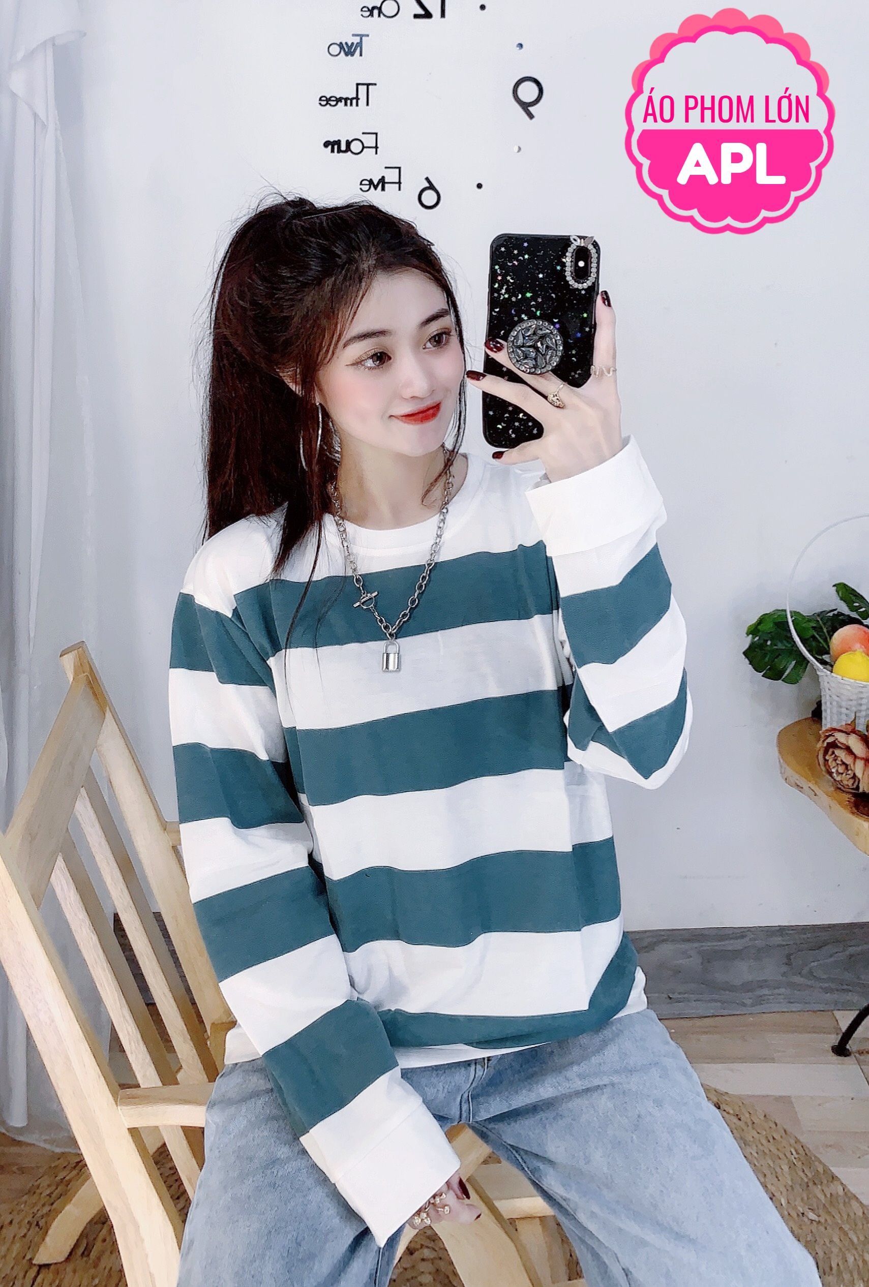 Áo thun phom rộng tay dài apl 🛑 ảnh thật 🛑 áo thun nữ tay dài 🛑 áo sọc 🛑