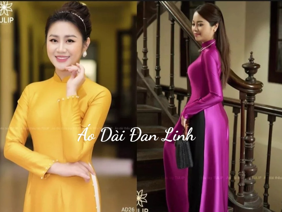 Áo dài lụa cao cấp sang trọng sẵn 2 màu vàng và tím áo dài mẹ áo dài cưới con