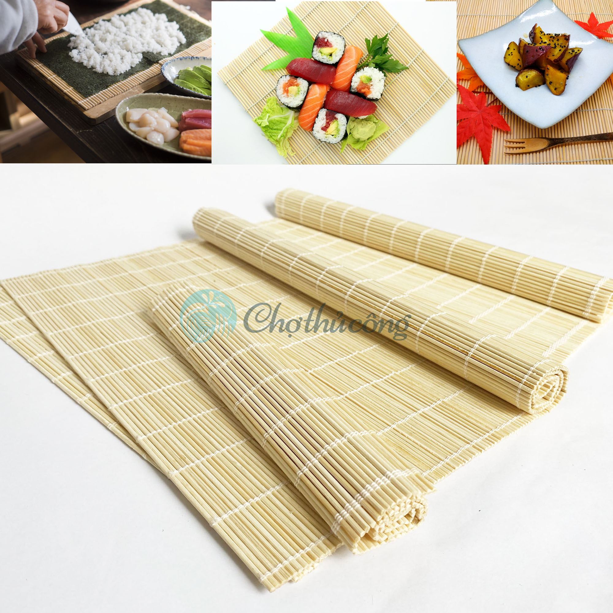 Bamboo blinds for rice rolls, sushi rolls, kimbap rolls - bamboo blinds for calligraphy for Tet decoration - bamboo toothpicks for photography decor, tablecloths