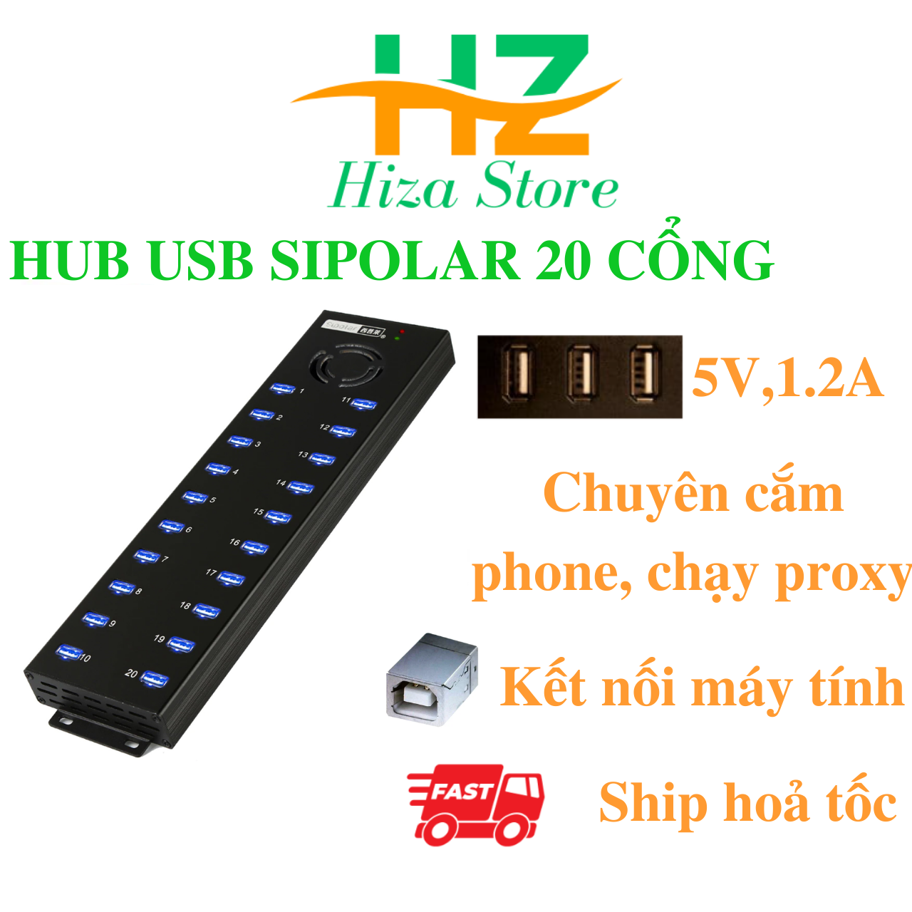 Hub usb Sipolar 20 port, bộ chia cổng usb 32 cổng, box phone