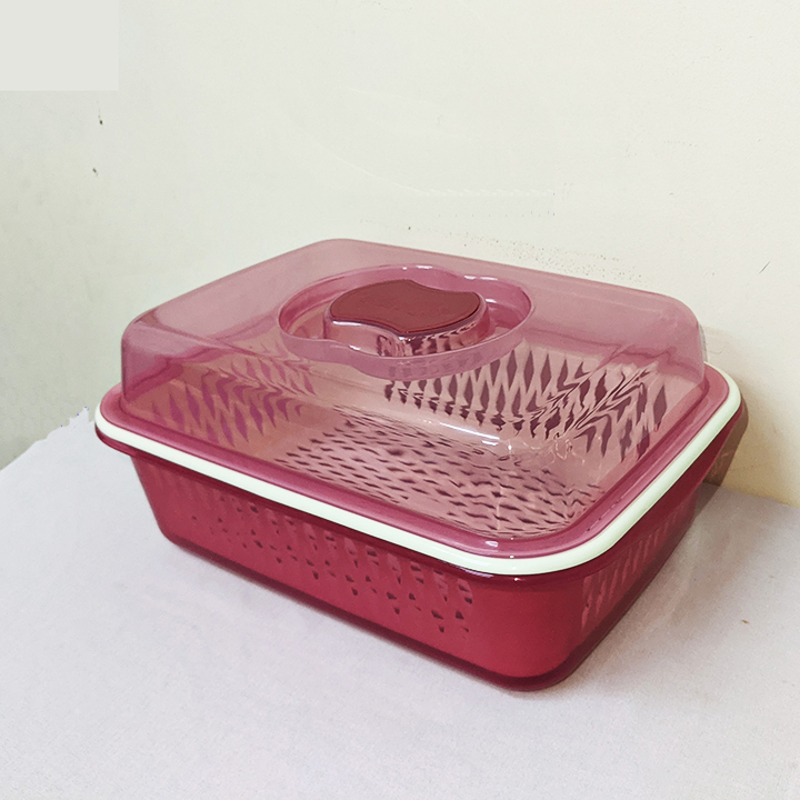 Hộp nhựa lớn có nắp và rổ nhựa, bộ thau rổ có nắp chữ nhật, khay rổ úp chén ly có nắp size nhỏ 34,5x25,5cm cao 15cm. MT3124