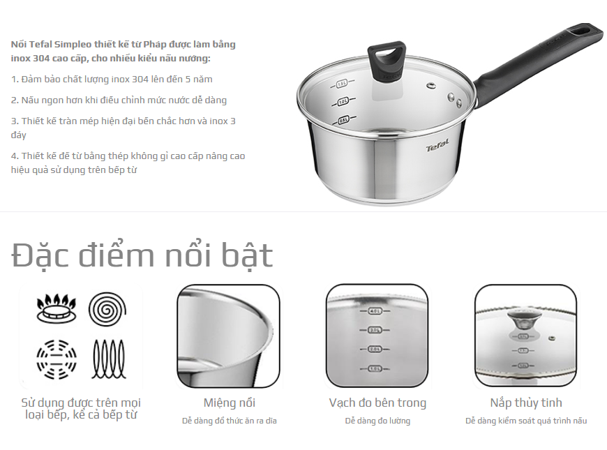 QUÁNH INOX TEFAL SIMPLEO 18CM (B9052395)