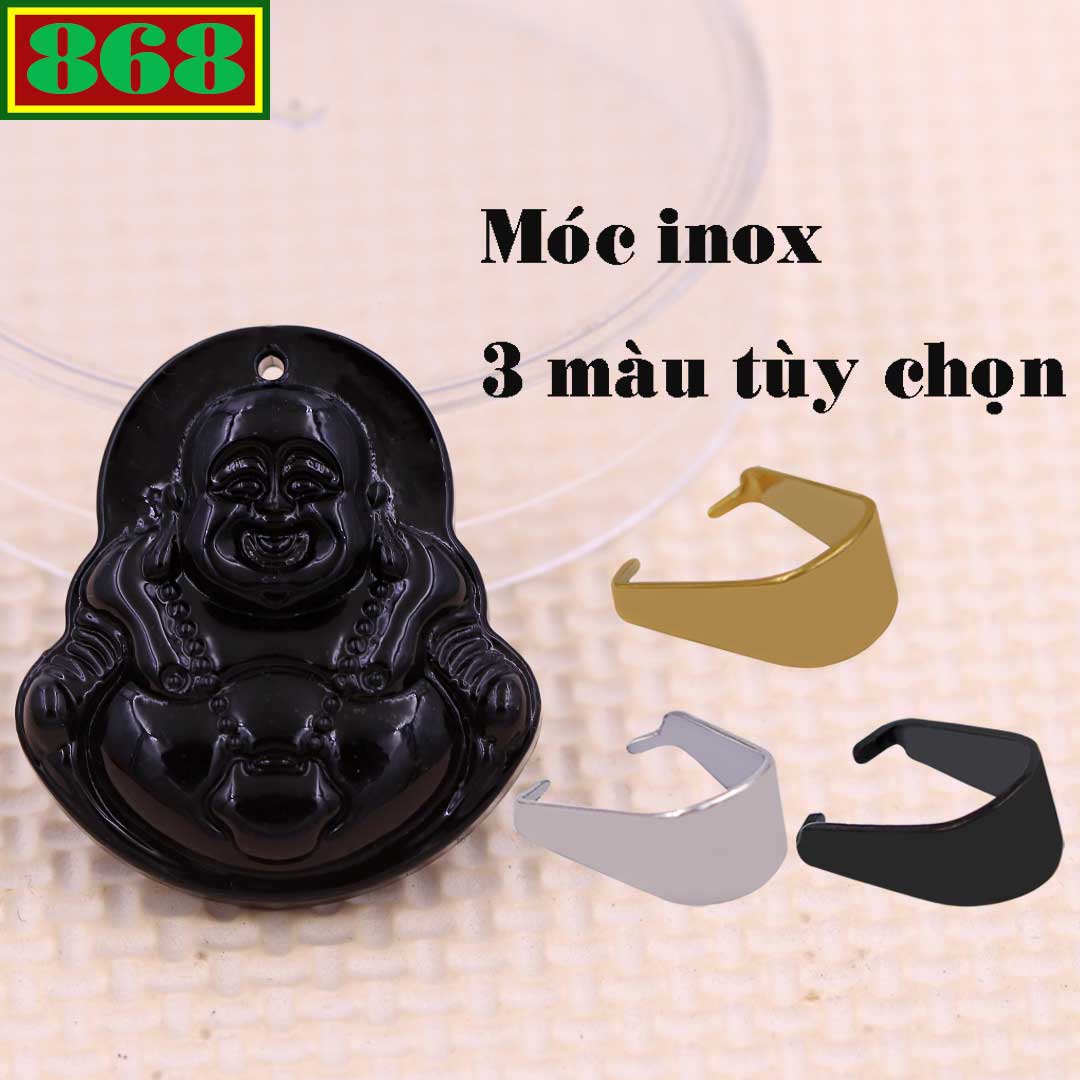 Mặt Phật Di lặc đá thạch anh đen 4.3 cm kèm móc inox, mặt dây chuyền Phật cười