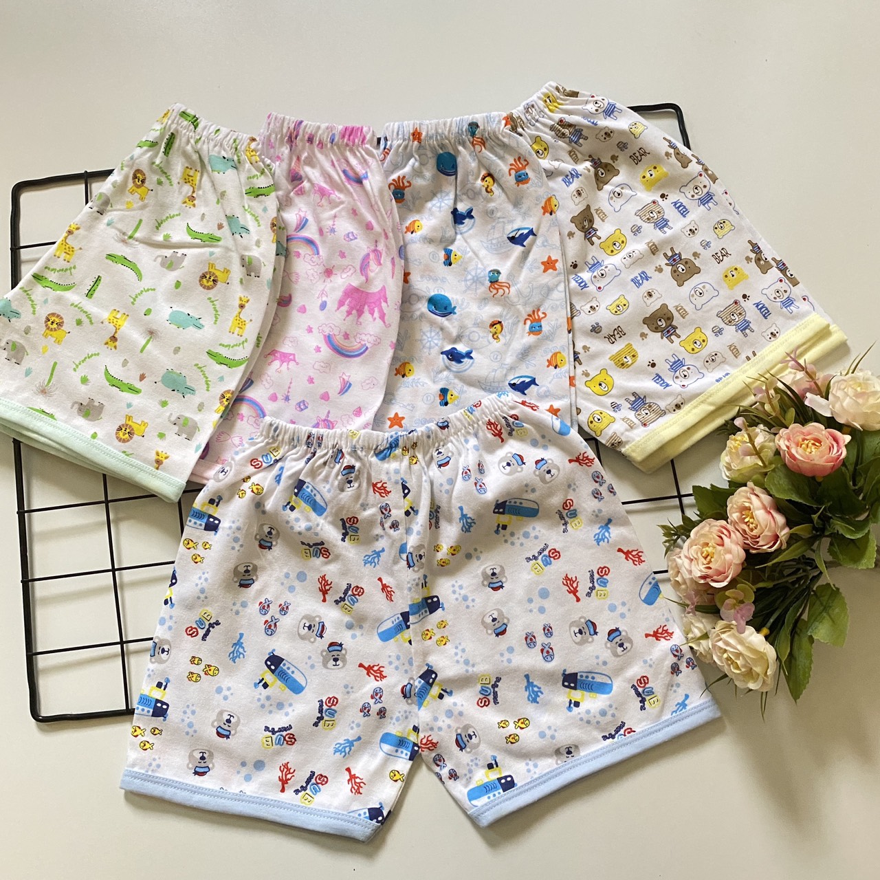 [HCM]Combo 5 Quần sơ sinh Ngắn Họa Tiết In Tràn ( 100% Cotton Cao Cấp)