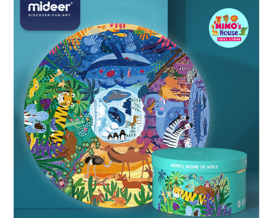 ( SIÊU GIẢM GIÁ) - XẾP HÌNH HỘP TRÒN 150 MIẾNG – MIDEER 3082/3099 -  Round Puzzle - Wandering Through The Space & Animals around the world