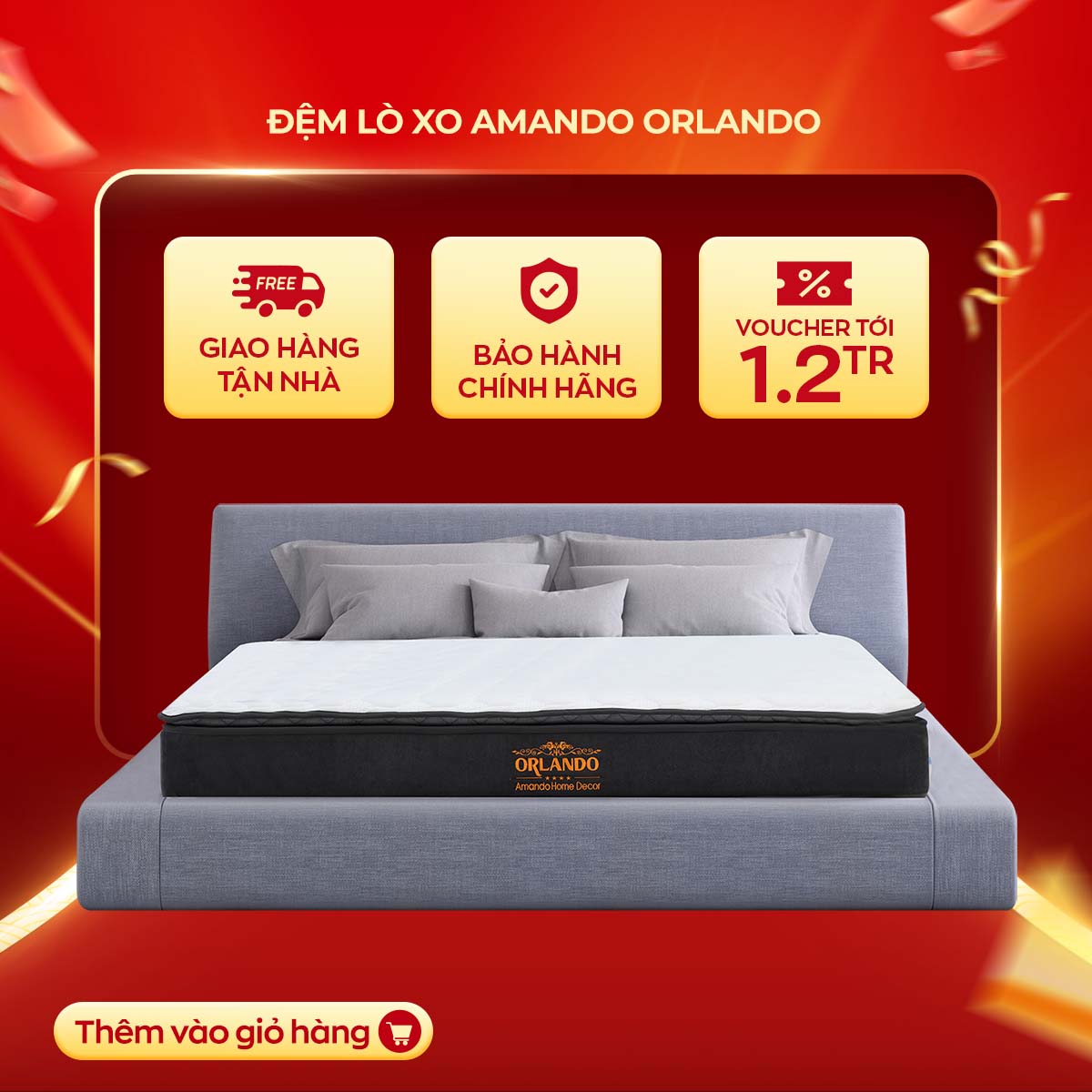 [FREESHIP + TRẢ GÓP 0Đ] Nệm lò xo Amando Orlando 25cm đủ size