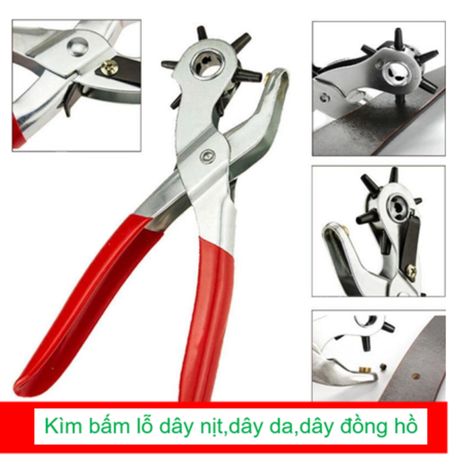 Kìm bấm lỗ thắt lưng dây nịt bấm dây da đồng hồ thắt lưng giày dép bìa cứng - 6 size lỗ đa năng