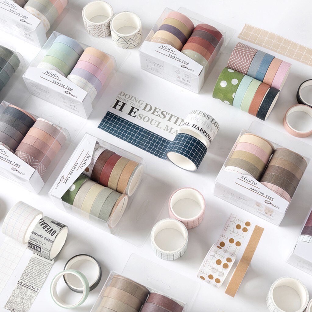 Set 10 cuộn washi tape phong cách vintage, basic Canarystore54