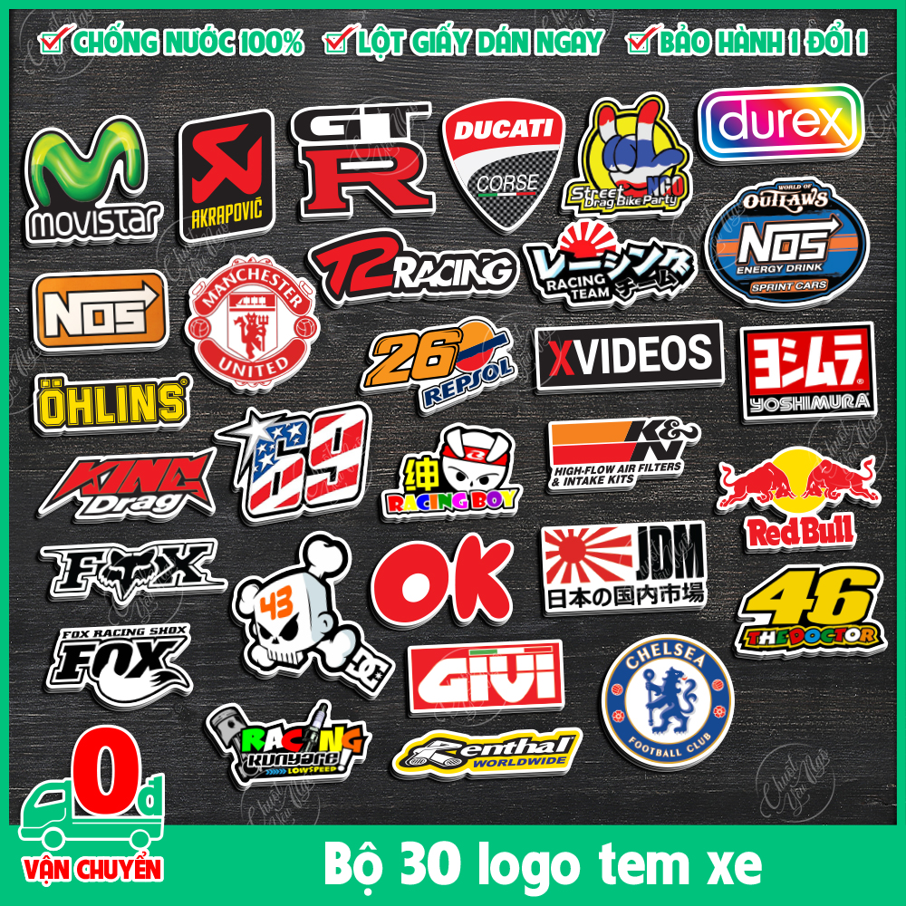 Combo 30 logo car sticker decal waterproof decal sticker for motorcycle decoration racing boy Ohlin King drag helmet
