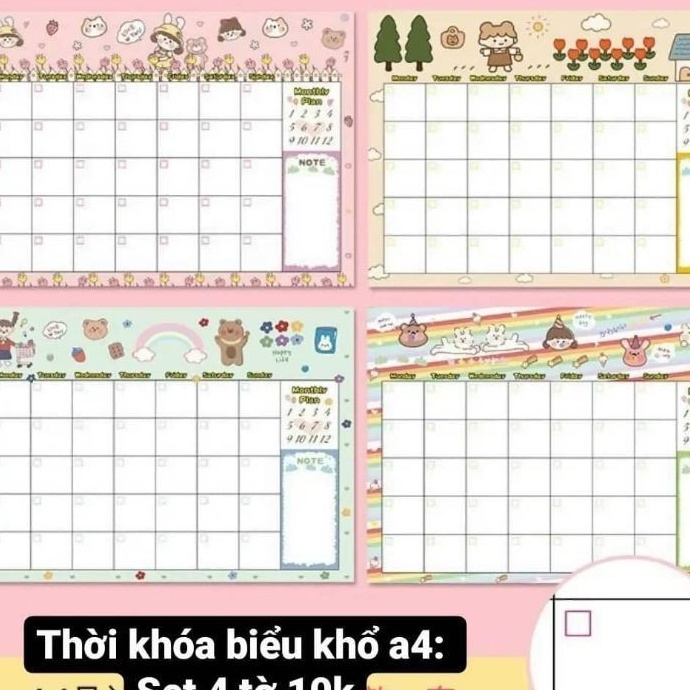 thời khóa biểu cute a4(set4 tờ)