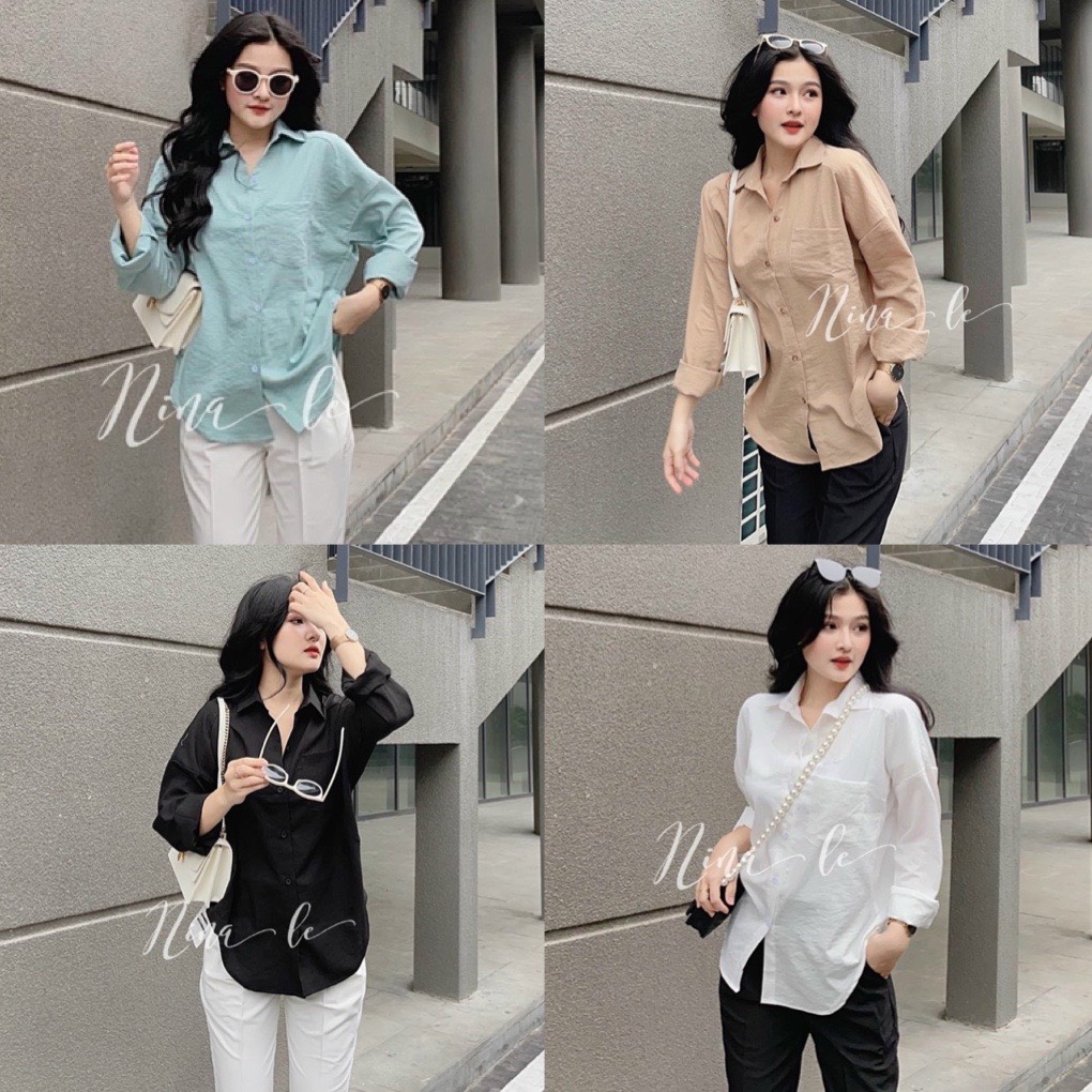 Áo Sơ Mi Dài Tay Basic From Rộng Chất Đũi Hàng Loại Đẹp