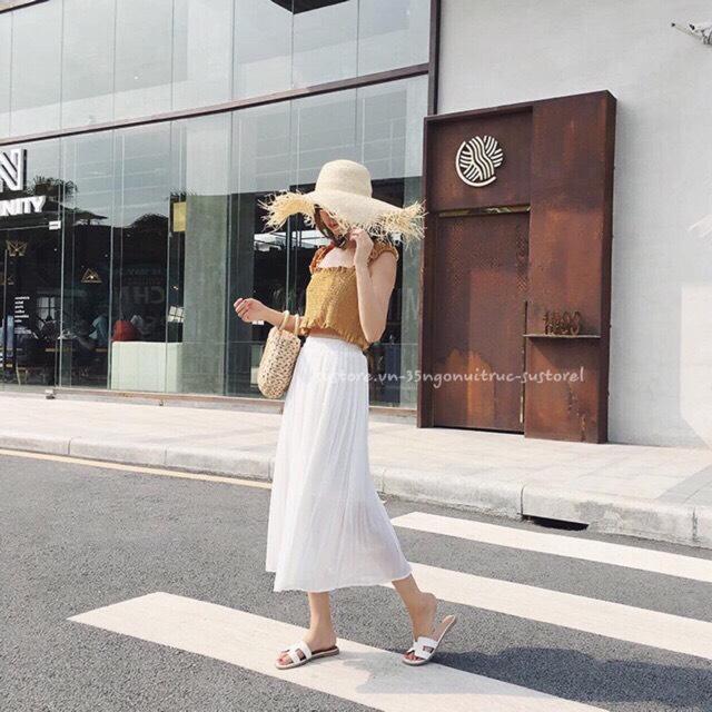 Chân váy xếp ly dáng dài siêu cưng (hình thật)