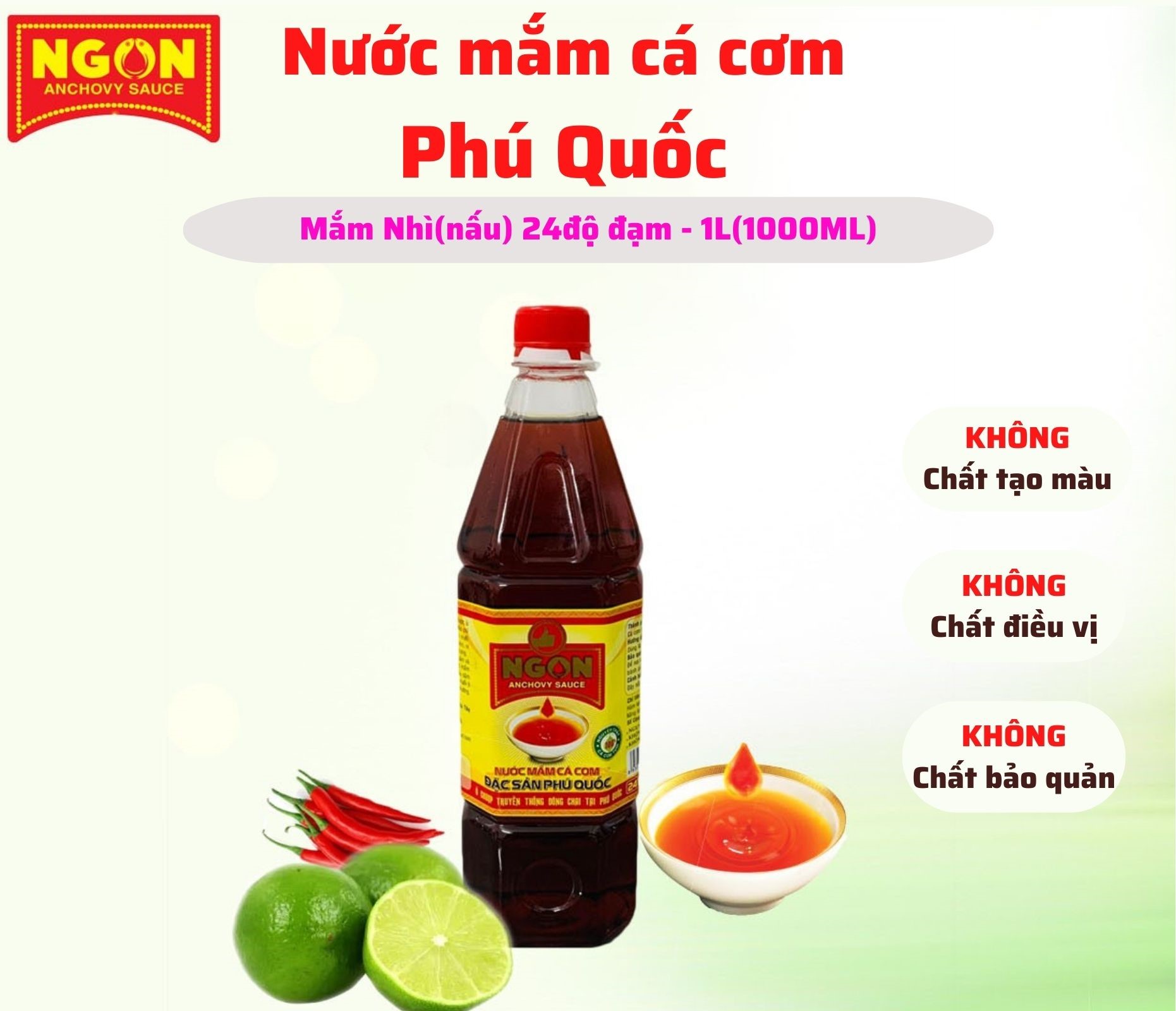 Nước mắm cá cơm Phú Quốc NGON 24 độ đạm/1L (mắm Nhì, mắm nấu)