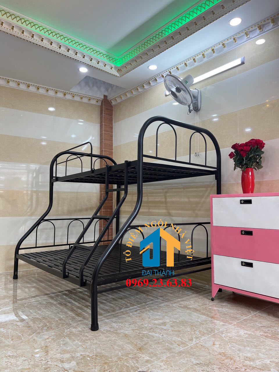 Giường  sắt 2 tầng trên 1M dưới 1M4 – GS17
