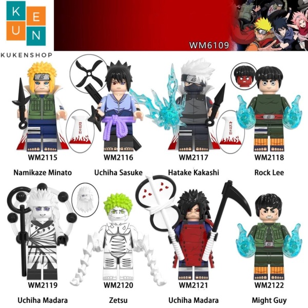 Minifigures Các Mẫu Nhân Vật Trong Naruto WM6109 MINATO SASUKE KAKASHIROCK LEE MADARA ZETSU MIGHT GUY