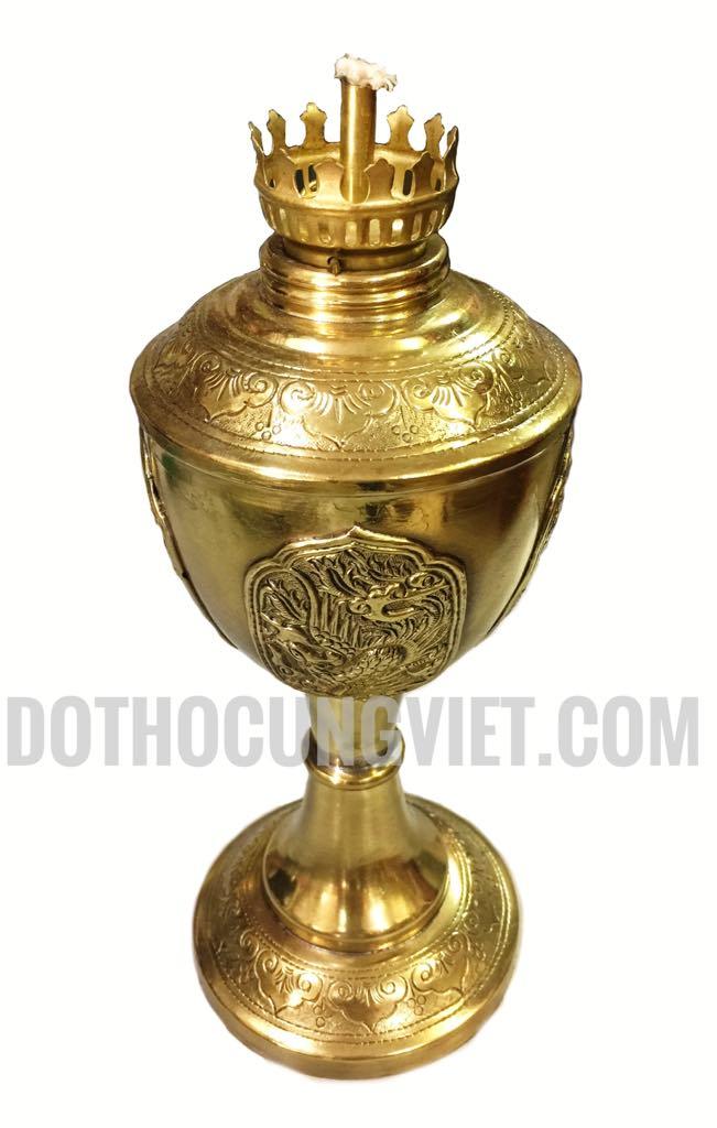 đèn dầu thờ cúng bằng đồng chạm tứ linh