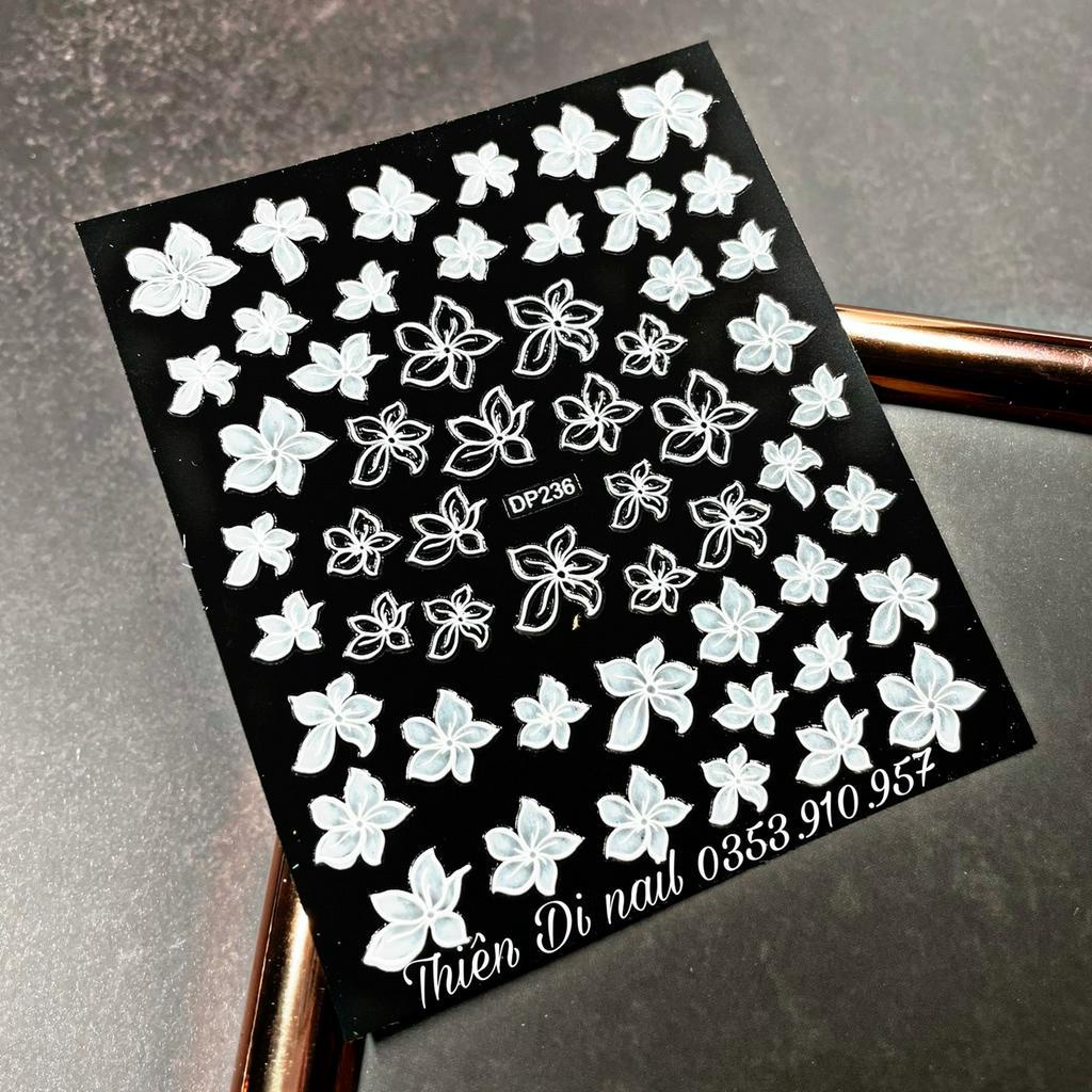 Stick hoa trắng dán móng, stick hoa nổi 3d moon nail