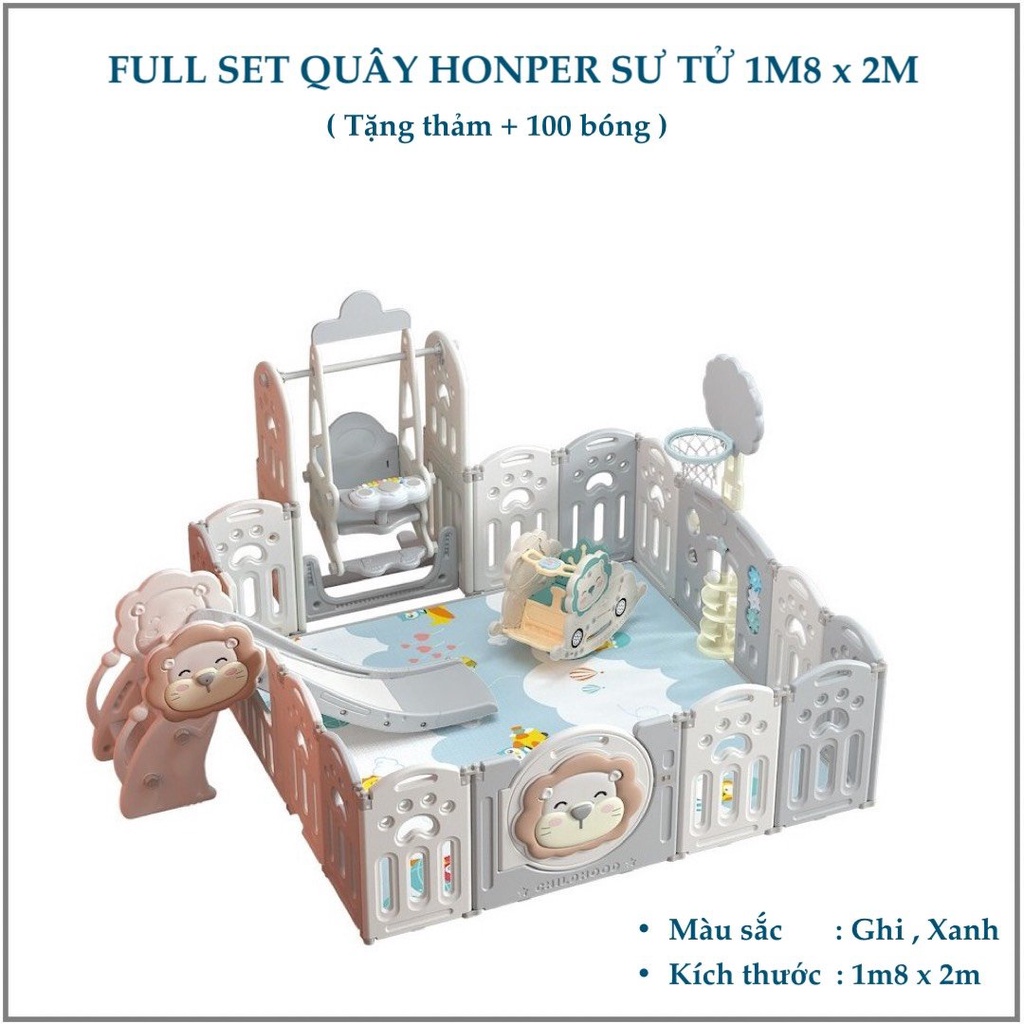 Bộ combo quây bóng - cầu trượt xích đu - cao cấp tặng kèm thảm và 100 quả bóng