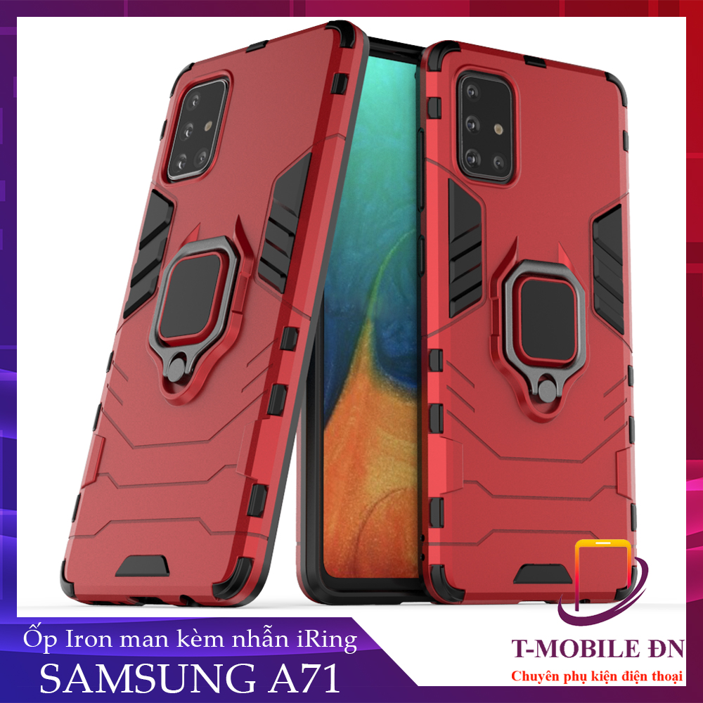 Ốp lưng Samsung A71 chống sốc iron man kèm nhẫn iring Bảo vệ camera và chống xem video tiện lợi