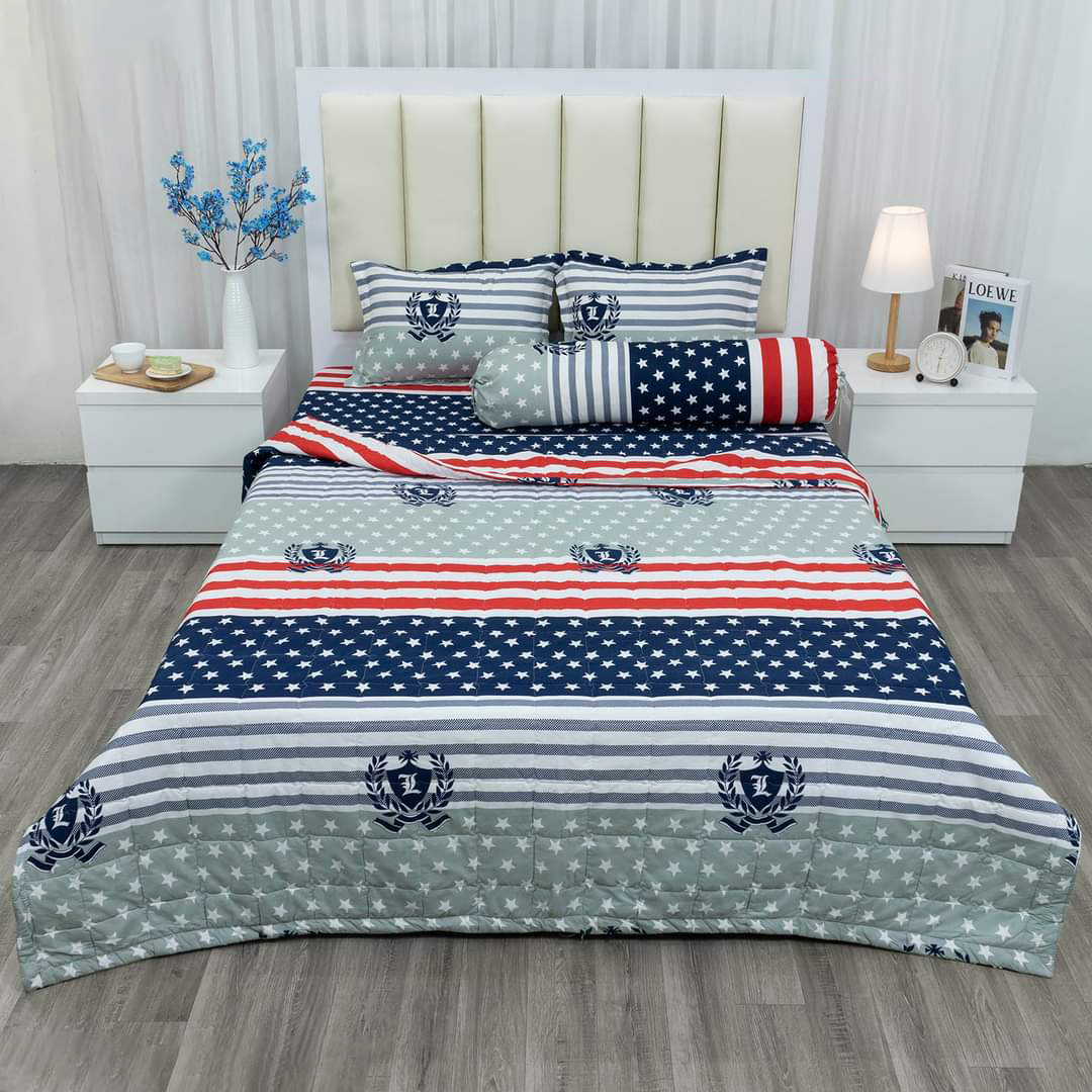 Bộ 5 món chăn ga gối cotton poly mẫu cờ mỹ