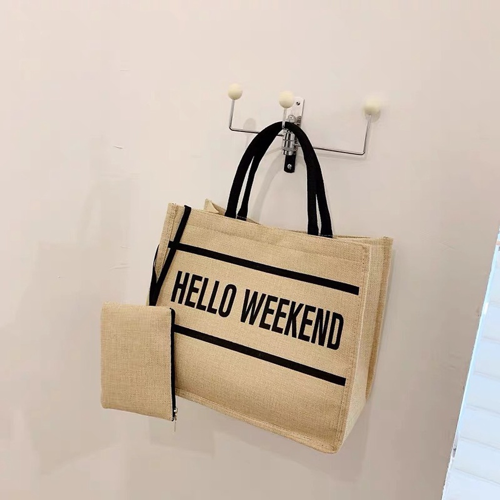 Túi cói Hello Weekend kèm ví
