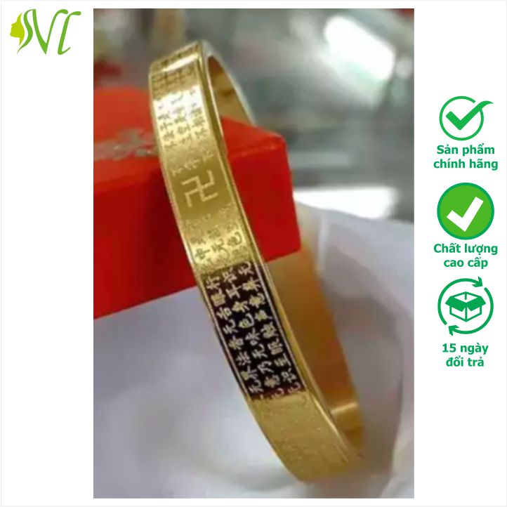 Vòng tay titan bát nhã tâm kinh mạ vàng 18k nam nữ hình OVAN ôm theo tay đem bình an may mắn cho bạn không đen không gỉ xài nước tốt Người Đẹp Vì Lụa
