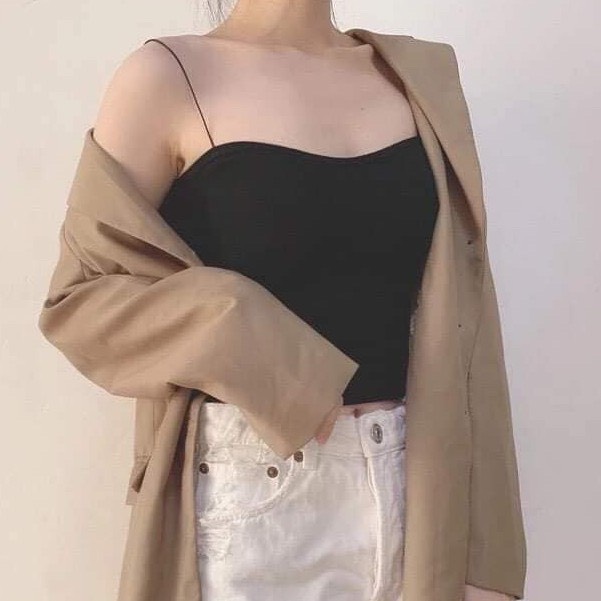 Áo 2 dây sợi bún chất cotton có đệm nâng ngực - Áo 2 dây crotop đi biển