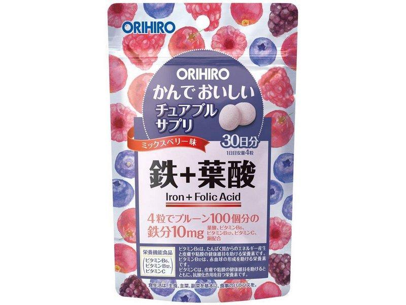 Viên nhai Orihiro bổ sung sắt vị trái cây 120 viên nhập khẩu