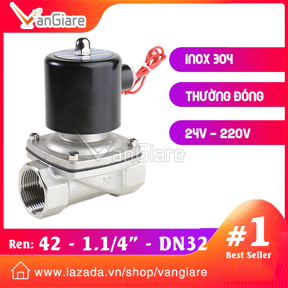 (Coil đồng 100%) Van điện từ INOX phi 42 49 60, thường đóng 24v/220v
