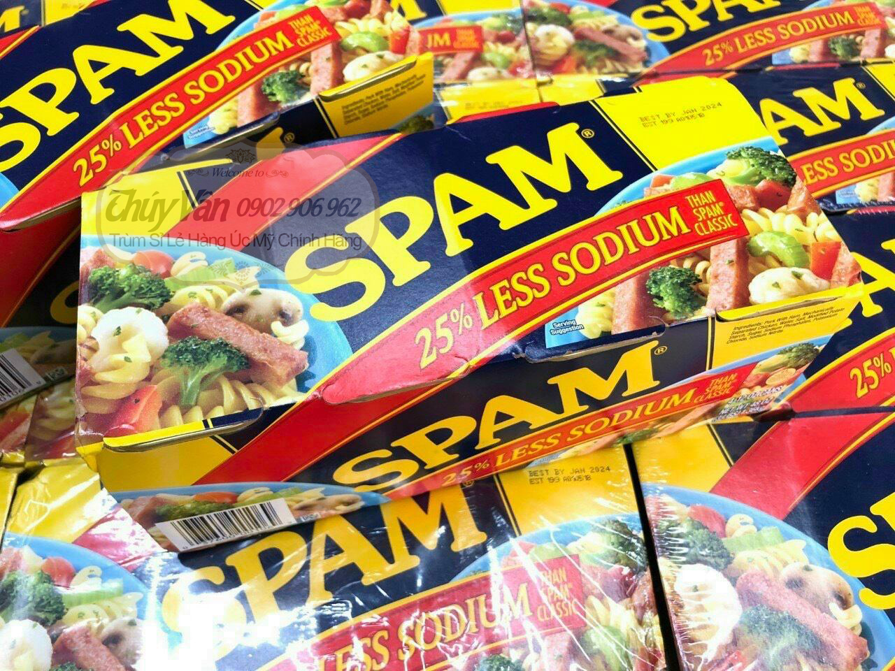 SPAM 25% Less Sodium thịt hộp 340g nổi tiếng của Mỹ [ít mặn ,DATE mới]