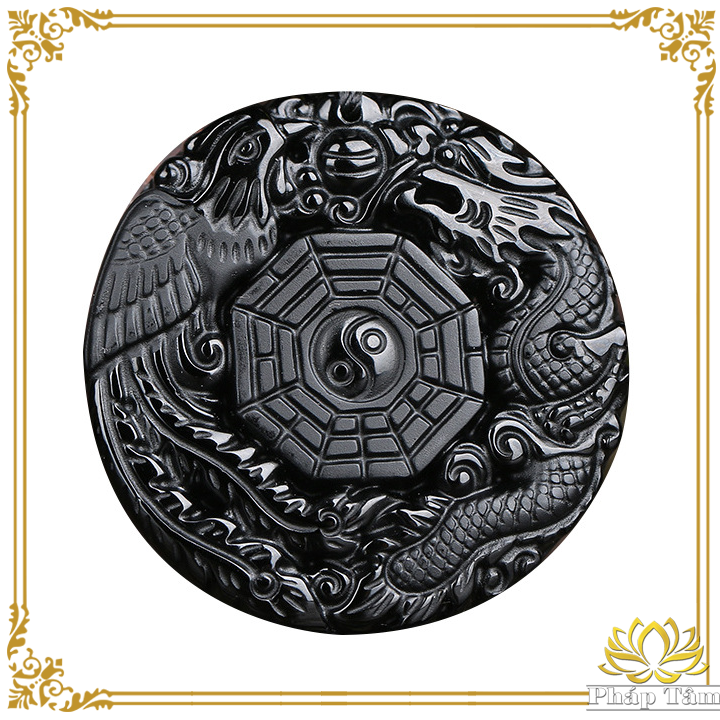 Mặt Dây Chuyền Long Phụng Tiên Thiên Bát Quái Đá Obisian Đen Tự Nhiên - Pháp Tâm