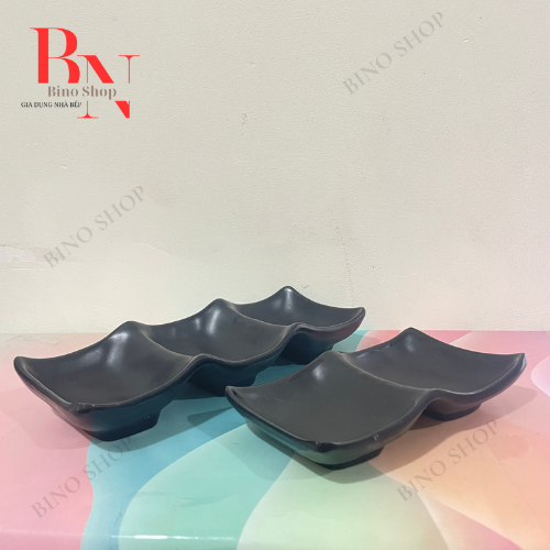 Chén Chấm Hai ,Ba Ngăn Nhựa Melamine Đen Nhám