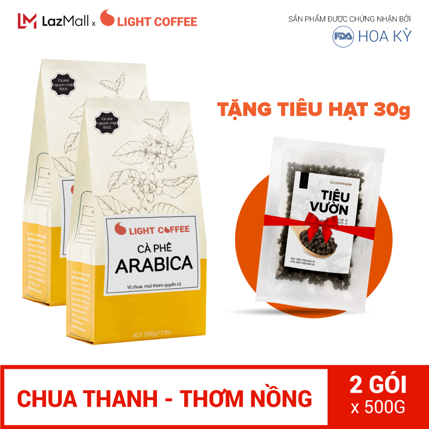 2 gói (1kg) Cà Phê hạt Arabica nguyên chất 100% - Light Coffee