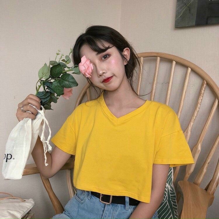 Áo thun nữ trơn from croptop cổ tim cá tính siêu hot