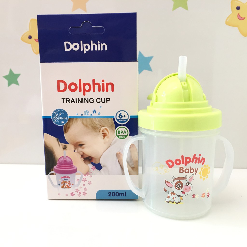 Bình Uống Nước PP Có Ống Hút Silicone Dolphin 200ml
