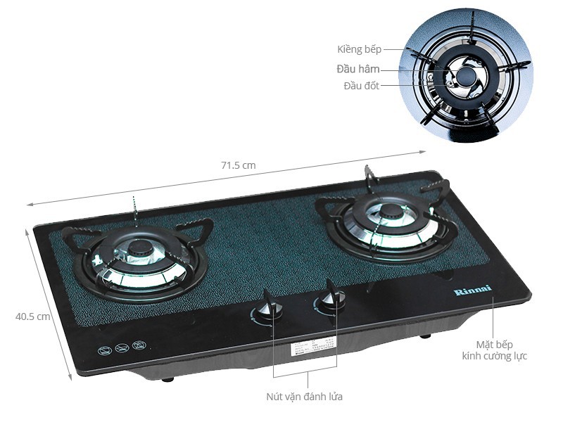 BẾP GA ĐÔI ÂM MẶT KÍNH RINNAI RVB-2BG