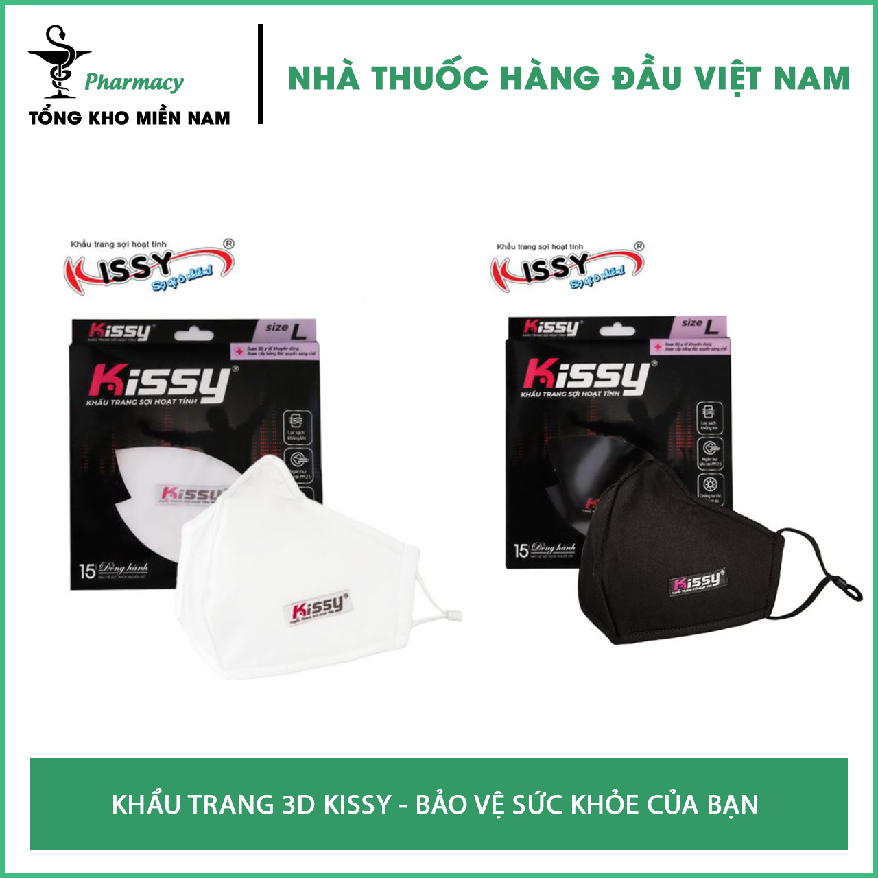 Khẩu trang 3D cao cấp Kissy sợi hoạt tính ngăn khói bụi size L
