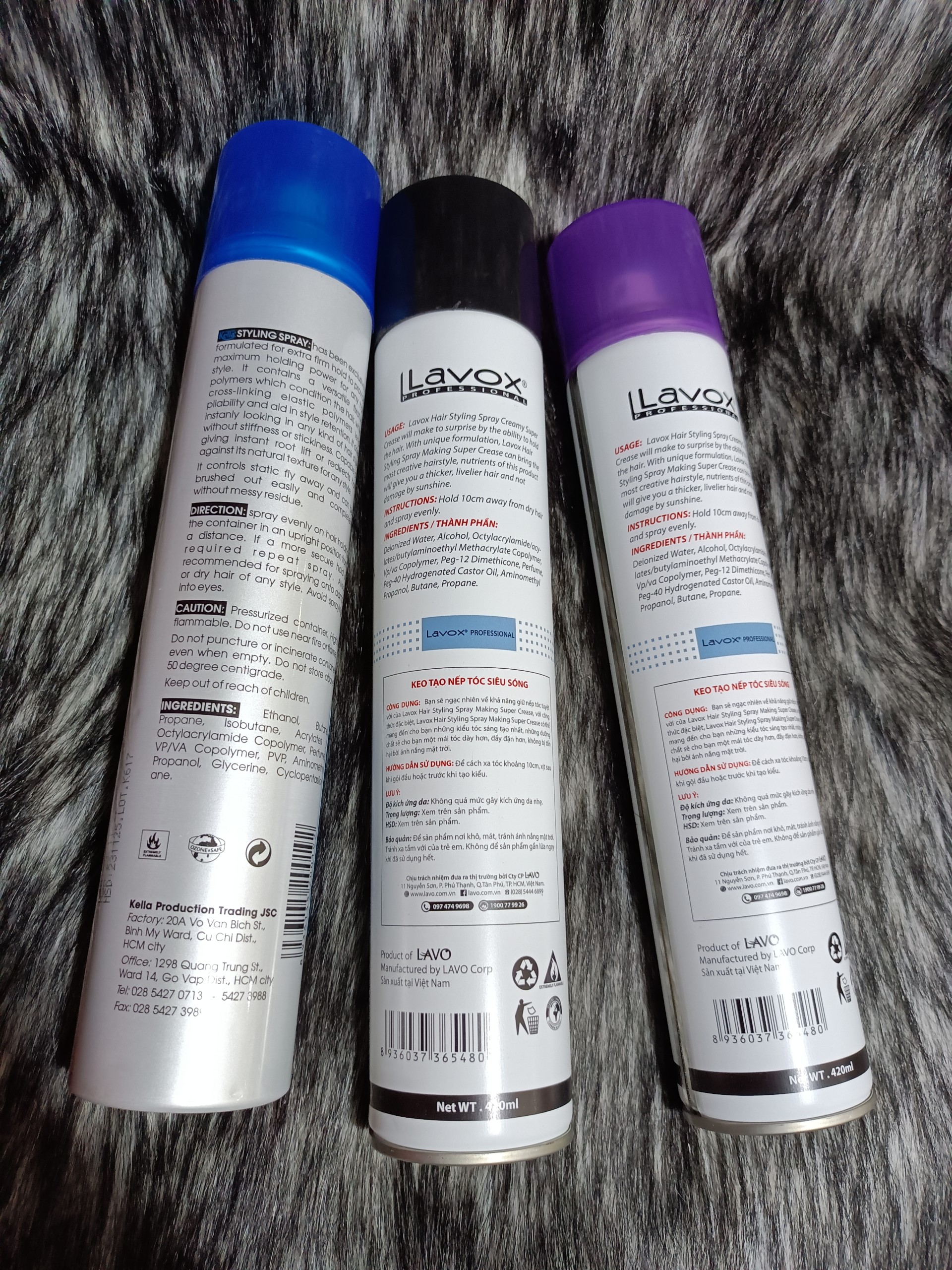 Keo xịt tóc cứng mềm lavox, kella
