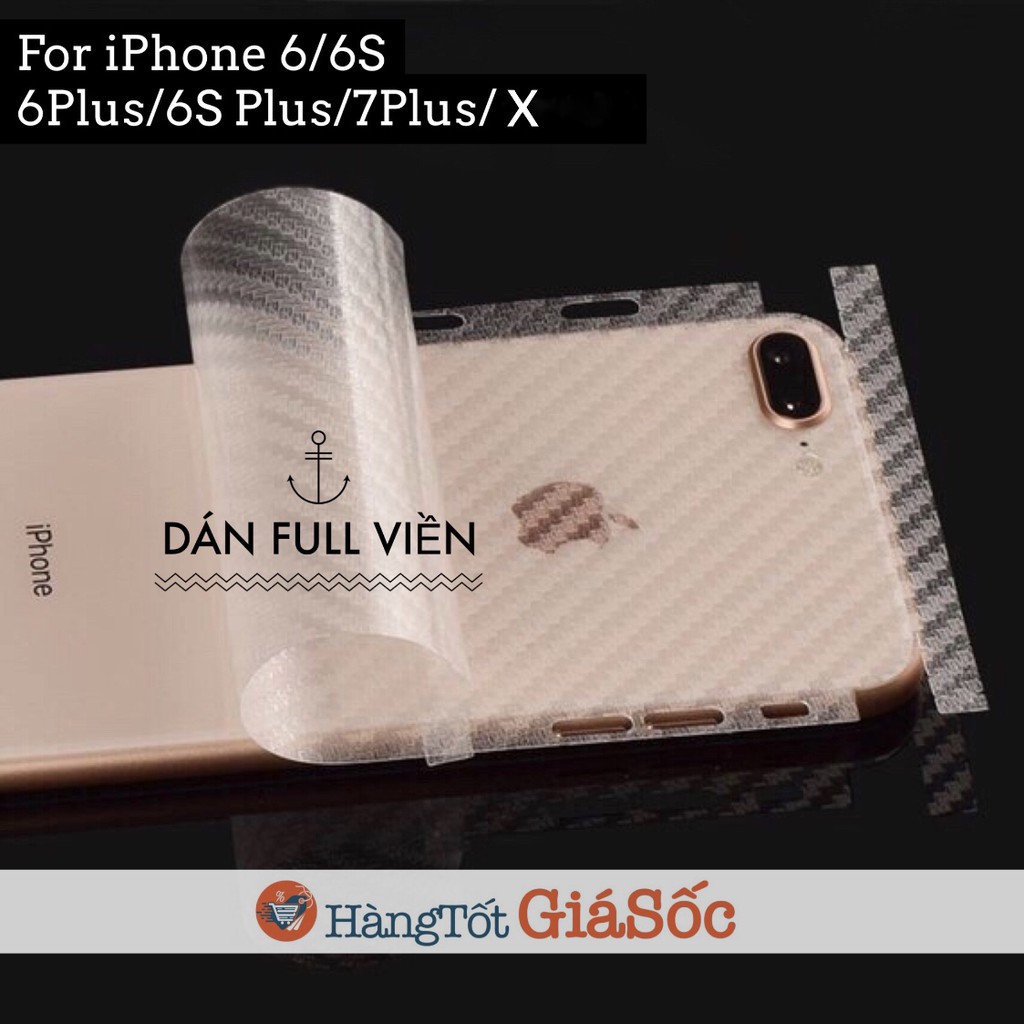 Miếng dán mặt lưng Carbon dành cho iphone 6/6s/7/8/x/xs/xsm/11/11promax- Sam case