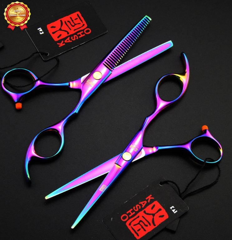 Bộ kéo cắt tóc Kasho HA 05 tím  (Tặng bao da và chỉnh kéo khi mua 2 cây )