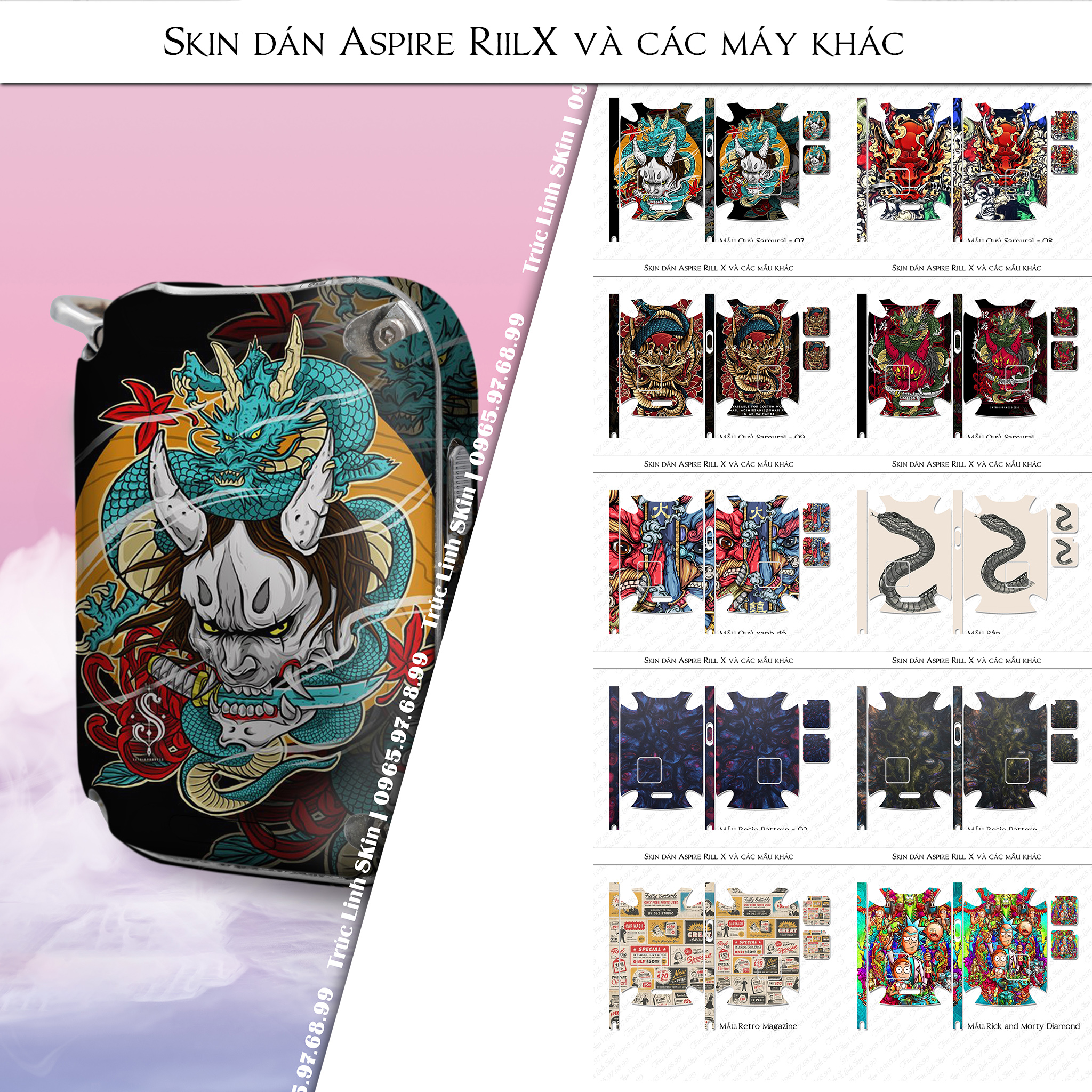 Miếng dán skin cho Riil X mẫu Quỷ Samurai 08 (decal dễ dán, đã cắt sẵn)