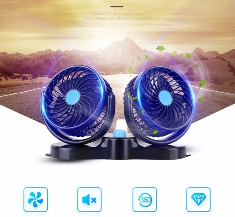 Quạt Đôi Mini 360 Độ Để Trong Ô Tô, Bàn Làm Việc (12V)