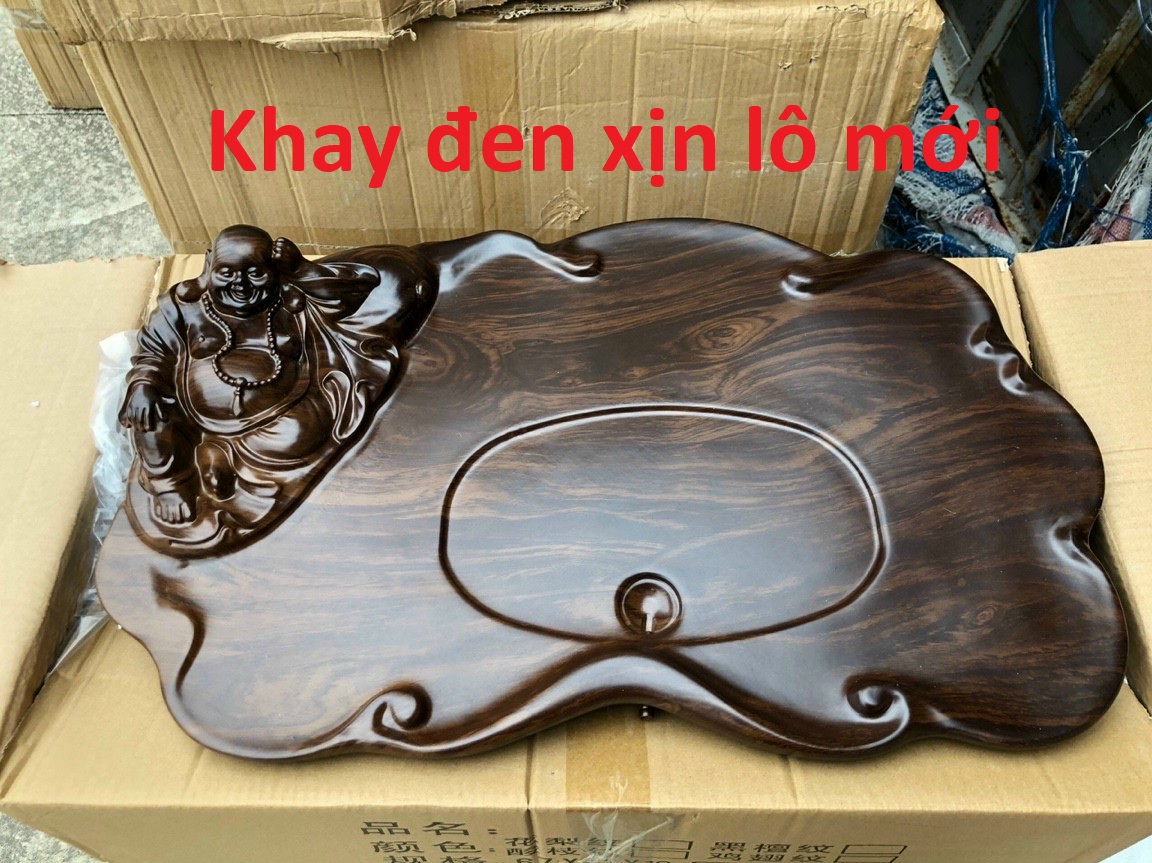 Khay Trà Gỗ Liền Chạm Khắc Di Lạc Thảnh Thơi