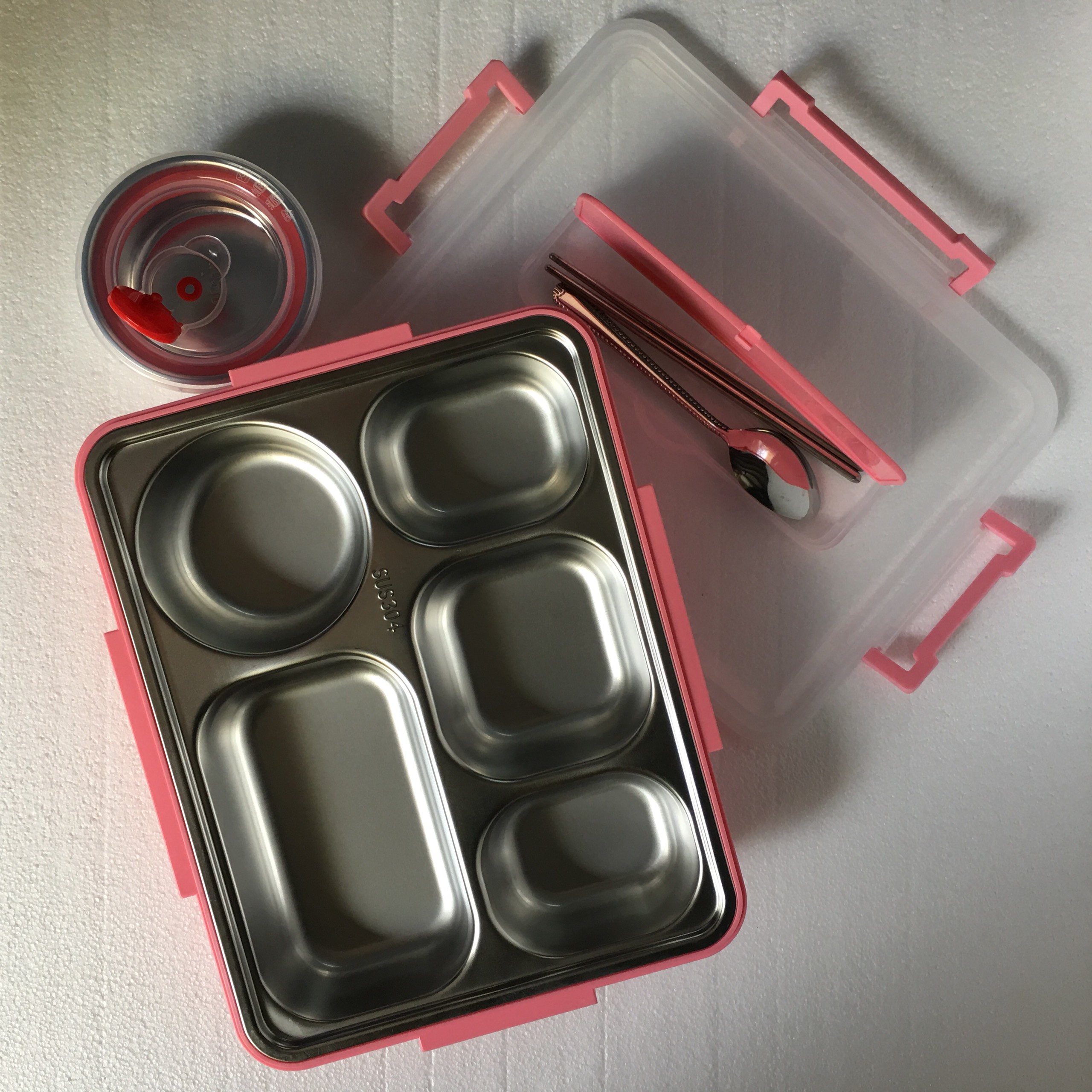 Hộp đựng cơm văn phòng 5 ngăn Inox 304 (Kèm thìa + đũa + chén đựng canh). Giao màu ngẫu nhiên.