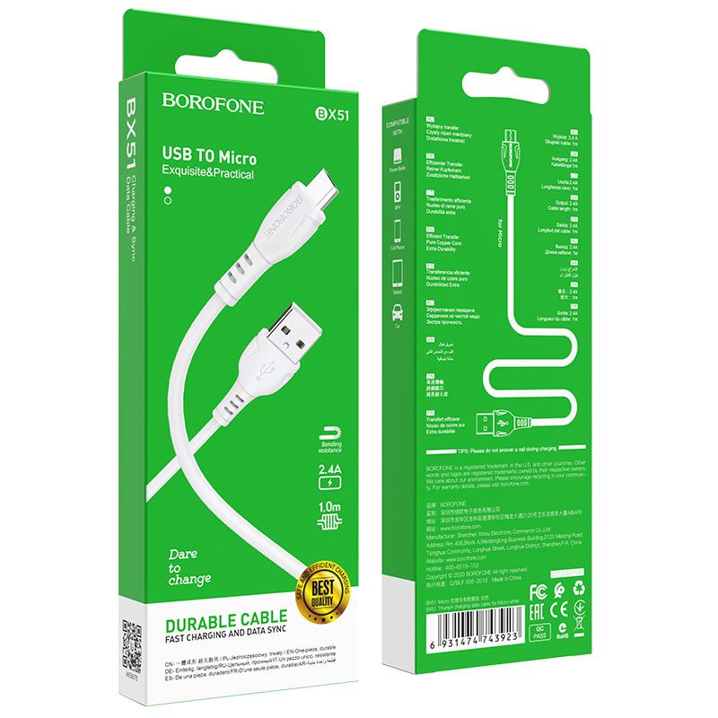 Cáp sạc Borofone BX51 micro/type-c/Lightning 1m