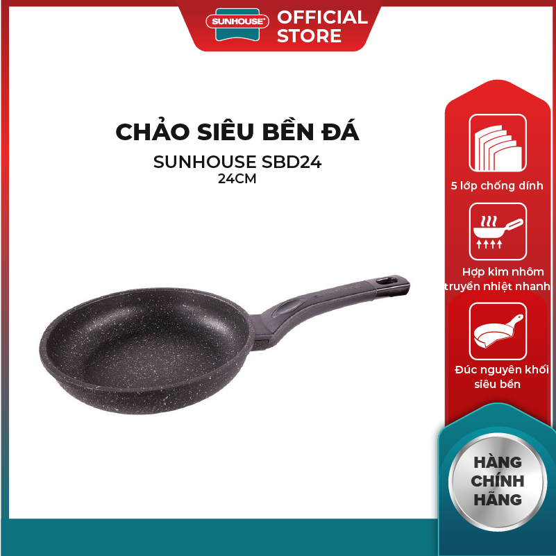 Chảo đá chống dính SUNHOUSE SBD24 - Đường kính 24cm - Không dùng được với bếp từ - Hàng Chính Hãng