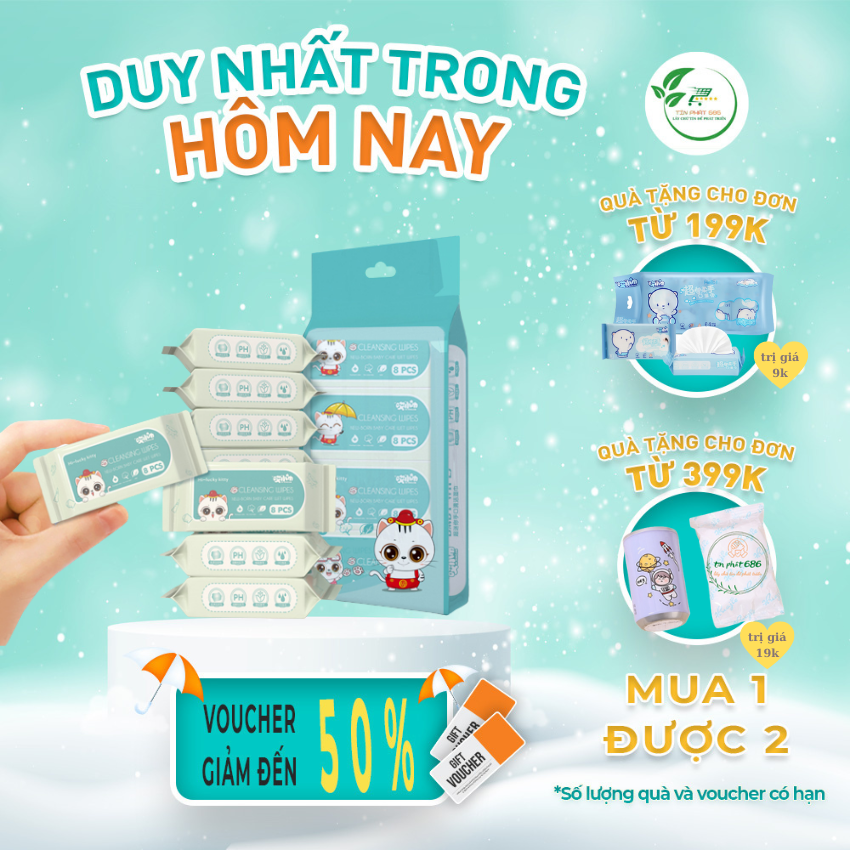 [CHỐT ĐƠN NHẬN QUÀ] Khăn giấy ướt, Khăn ướt tiện dụng ( 1 bịch/8 gói nhỏ )