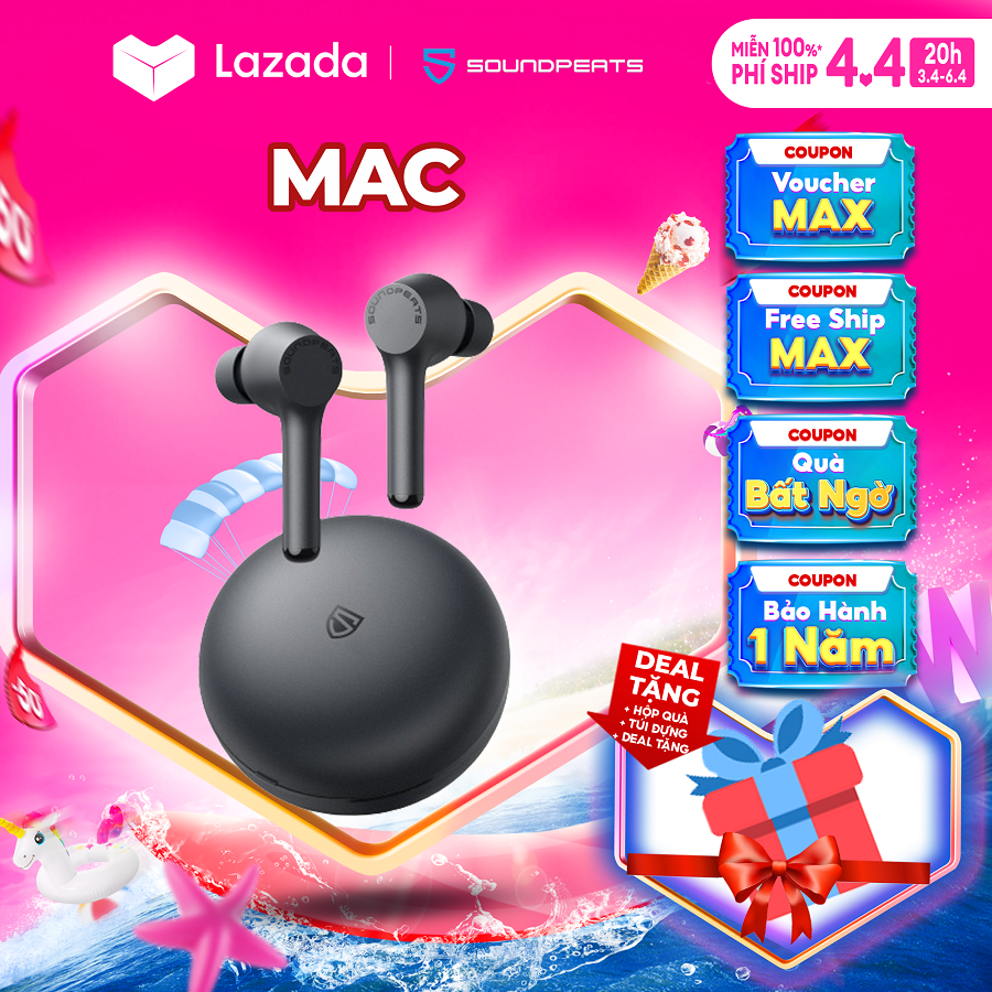 Tai Nghe True Wireless Bluetooth SoundPeats Mac chống nước IPX7